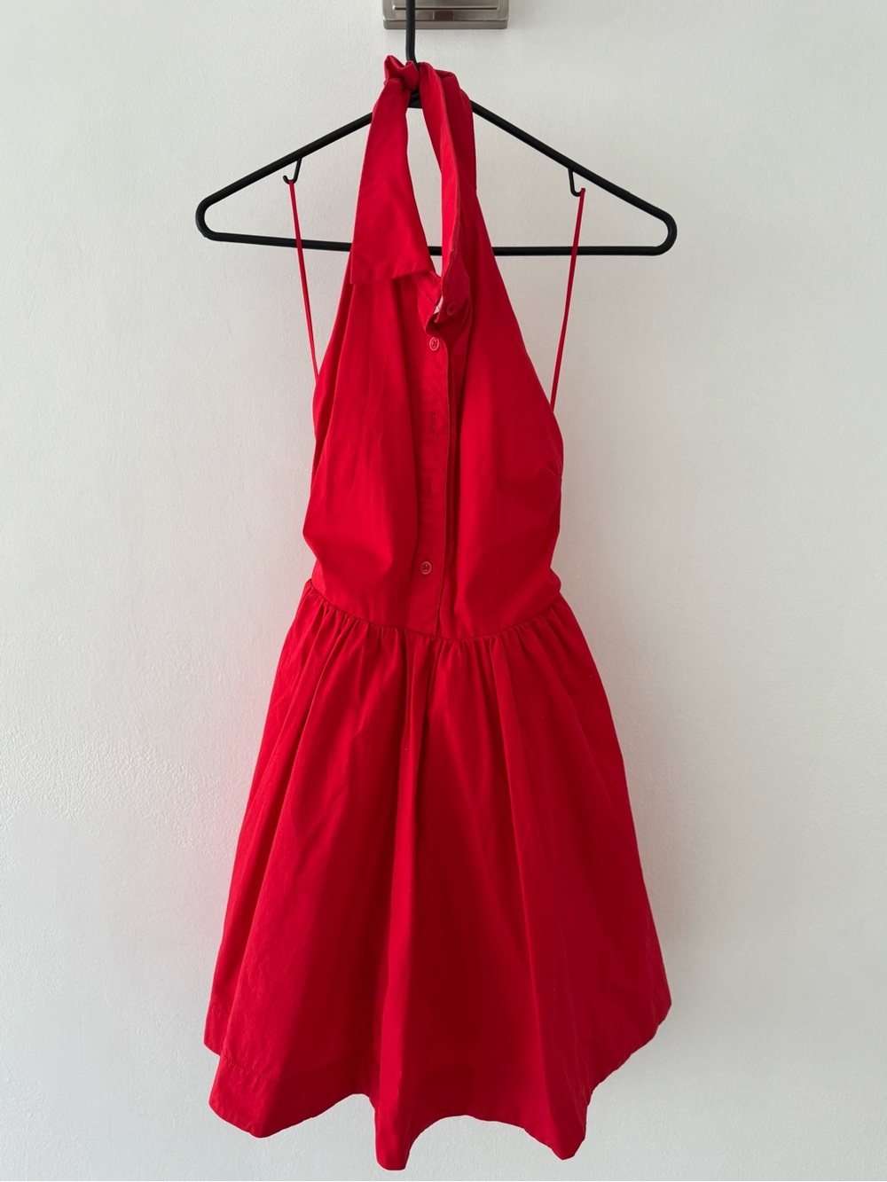 Red Halter Mini Dress - Sleeveless Button Front